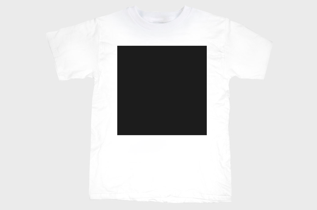 a big black square on a plain white t-shirt
