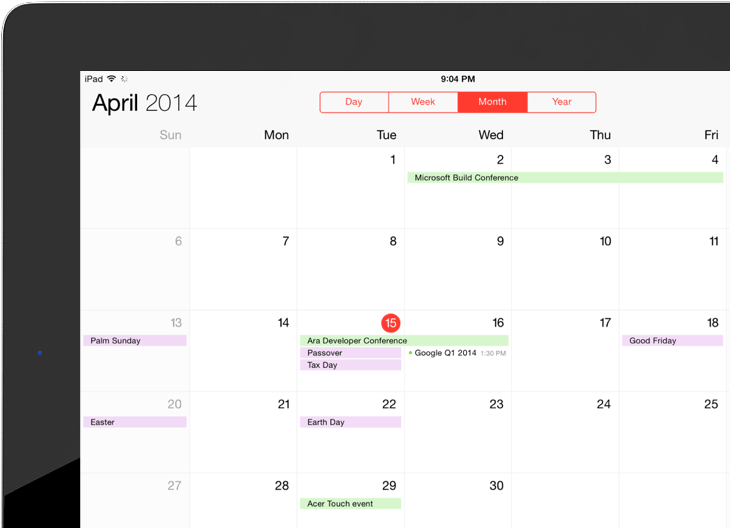 calendar app on iOS ipad