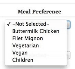 Oh boy! Meal preference dropdown