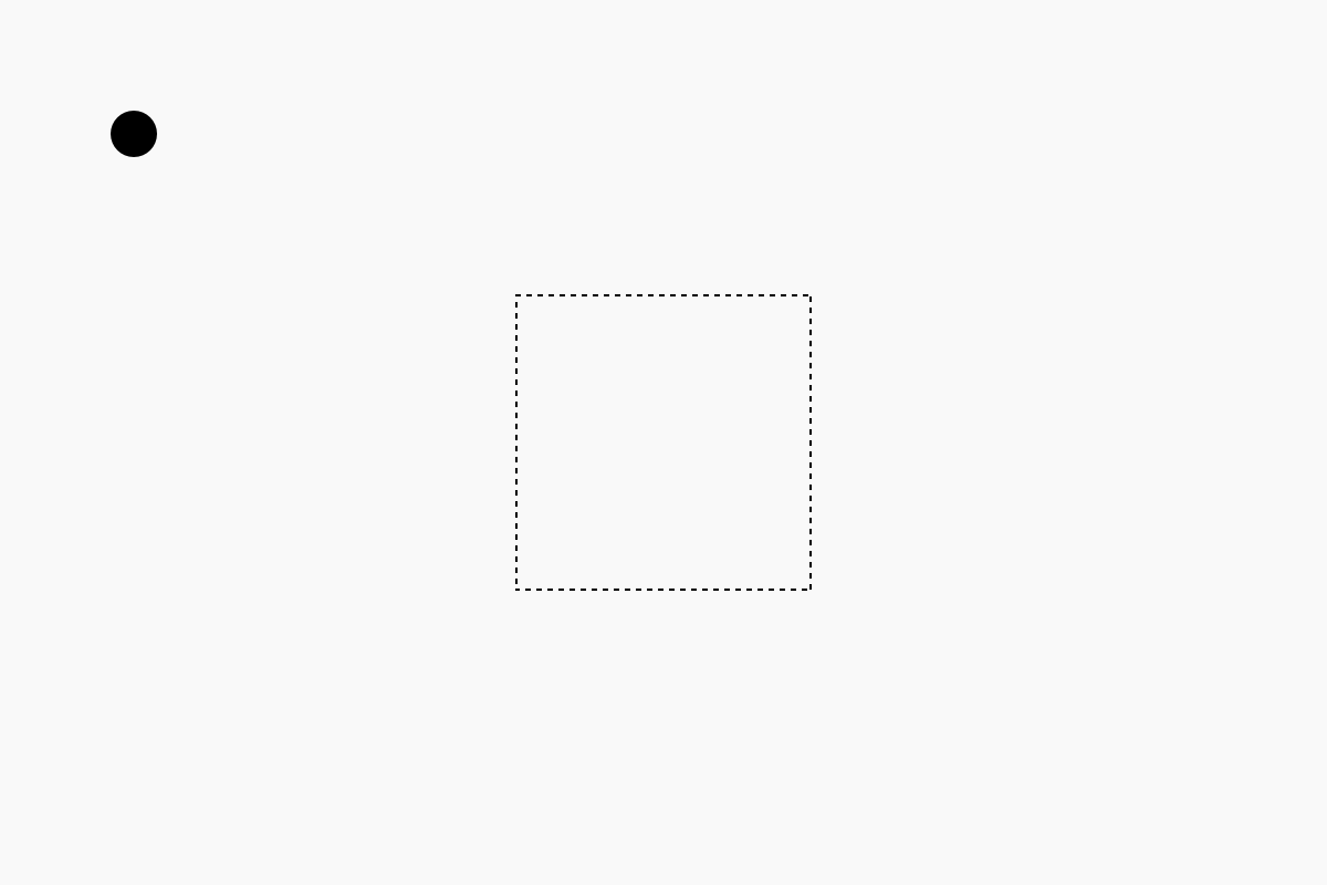 A circle positioned far away from a square