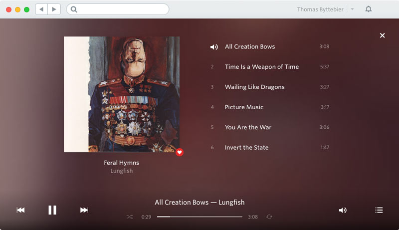 Rdio music player UI