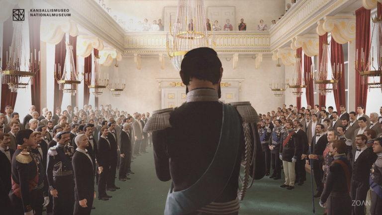 Walking inside R.W. Ekman’s painting, “The Opening of the Diet 1863 by Alexander II” (Image: National Museum of Finland)